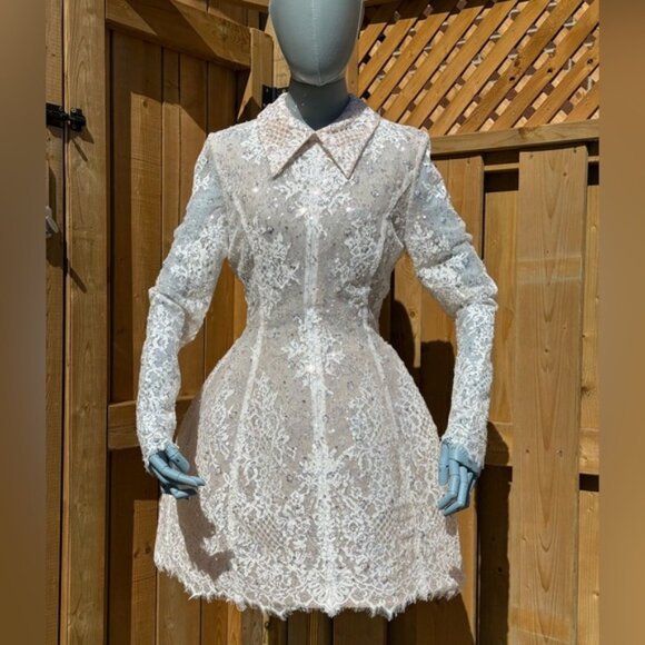 🆕 BRONX & BANCO 🧿 NWOT Adelaide White Lace Bridal Mini Dress, Sz S US 4 - Picture 2 of 16